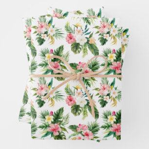 Feuille De Papier Cadeau Aquarelle Fleurs tropicales et Motif de verdure