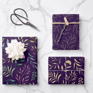 Feuille De Papier Cadeau Aquarelle Floral Line Art Purple
