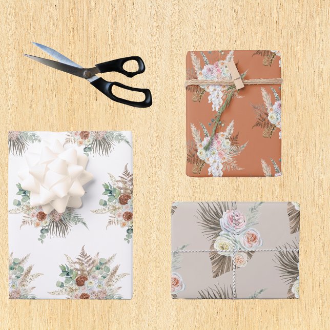 Feuille De Papier Cadeau Aquarelle Florale Boho Terra Cotta Pampas (Créateur téléchargé)
