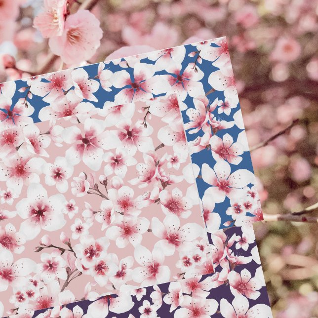 Feuille De Papier Cadeau Aquarelle Florale Japonaise Cerise Fleur Motif (Créateur téléchargé)