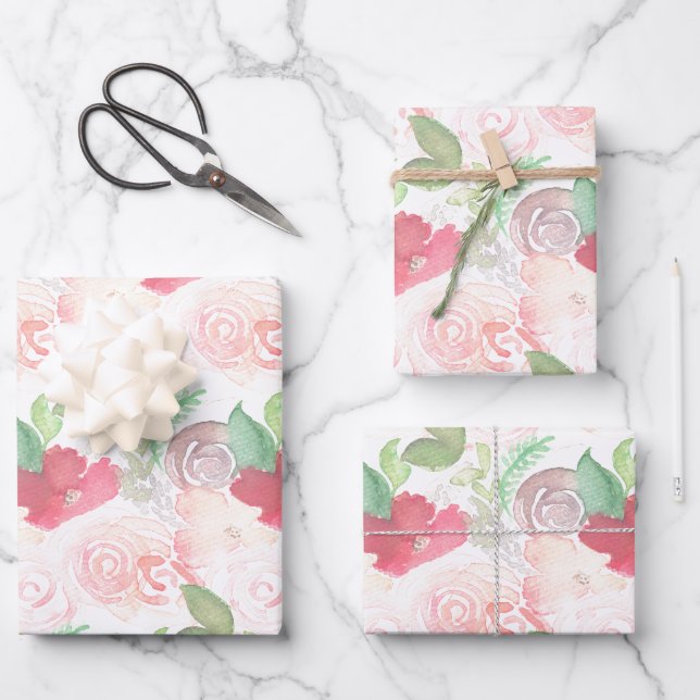 Feuille De Papier Cadeau Aquarelle Florales Mariage Bouquet Peint main  (Recto)