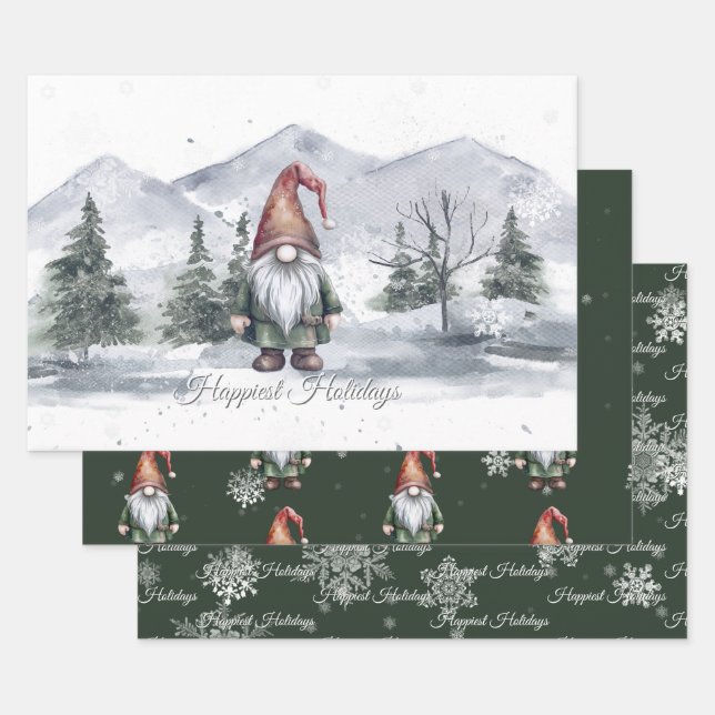 Feuille De Papier Cadeau Aquarelle Gnome (Lot)