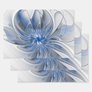 Feuille De Papier Cadeau Aquarelle gris bleu Abstrait Fractal Art Flower