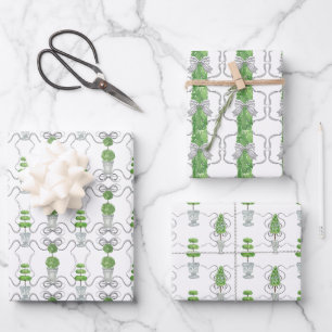 Feuille De Papier Cadeau Aquarelle Gris vaches et vert Topio