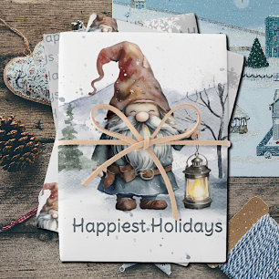 Feuille De Papier Cadeau Aquarelle hiver Gnome de Noël