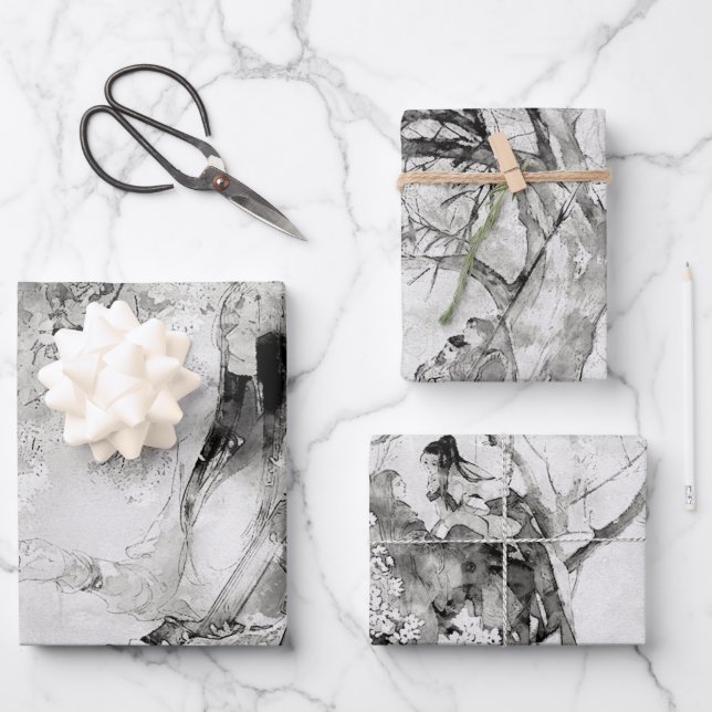 Feuille De Papier Cadeau Aquarelle japonaise vintage (Recto)