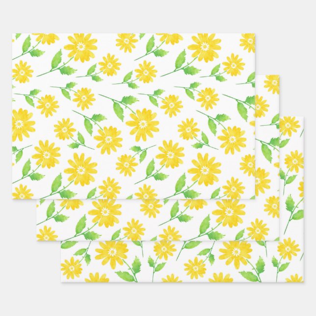 Feuille De Papier Cadeau Aquarelle Jaune Motif (Lot)