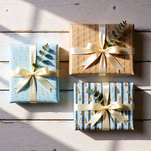 Feuille De Papier Cadeau Aquarelle jeu d'hiver doré de 3