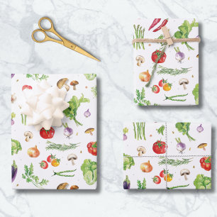 Feuille De Papier Cadeau Aquarelle Légumes Frais Colorés