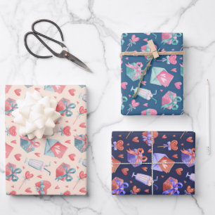 Feuille De Papier Cadeau Aquarelle mignonne Amour du coeur Motif Saint Vale