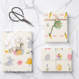 Feuille De Papier Cadeau Aquarelle mignonne lapin de Pâques et oeuf de Pâqu