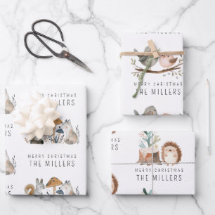 Feuille De Papier Cadeau Aquarelle minimaliste Animaux de bois
