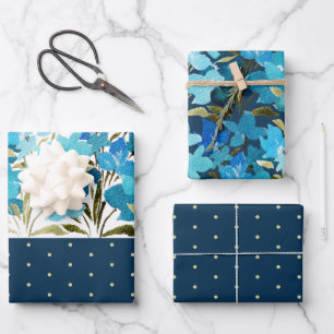 Feuille De Papier Cadeau Aquarelle moderne Boho Blue Flural peint à la main