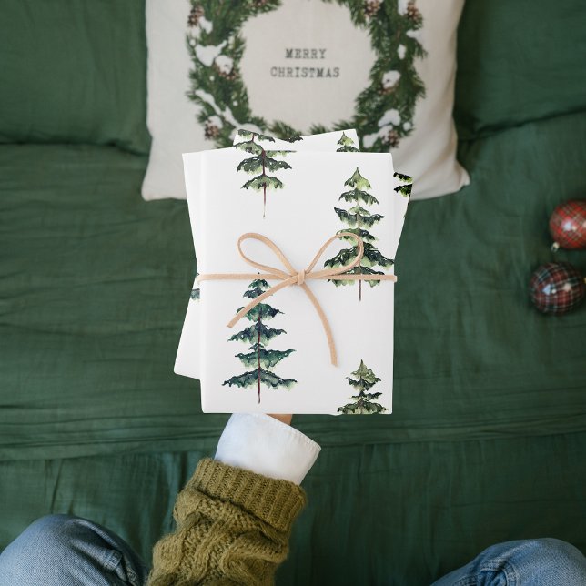 Feuille De Papier Cadeau Aquarelle moderne Noël Pin vert Wrappi (Créateur téléchargé)