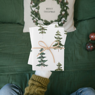 Feuille De Papier Cadeau Aquarelle moderne sapin vert de Noël