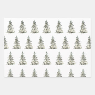 Feuille De Papier Cadeau Aquarelle moderne sapin vert de Noël