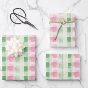 Feuille De Papier Cadeau Aquarelle moderne simple rose et verte