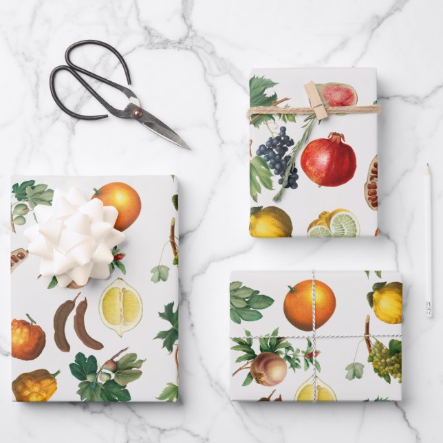 Feuille De Papier Cadeau Aquarelle Motif de fruits méditerranéen (Recto)