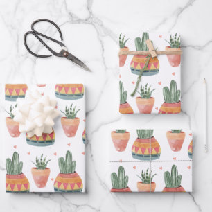 Feuille De Papier Cadeau Aquarelle Motif Succulent