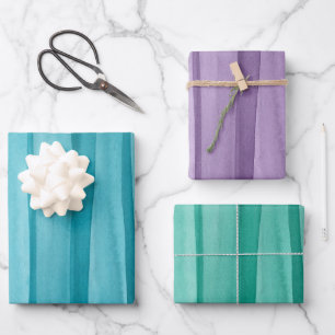 Feuille De Papier Cadeau Aquarelle multicolore Motif bleu violet vert