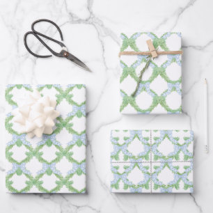 Feuille De Papier Cadeau Aquarelle Noël Blue Bow Garland