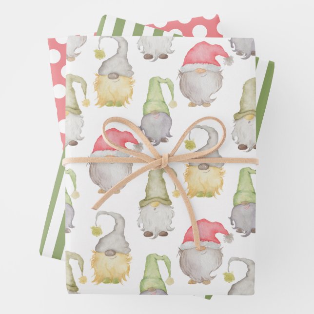 Feuille De Papier Cadeau Aquarelle Noël Gnome (En situation)