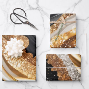 Feuille De Papier Cadeau Aquarelle Noir & Or Parties scintillant Agate Encr