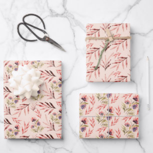 Feuille De Papier Cadeau Aquarelle noire violet Fleur sauvage