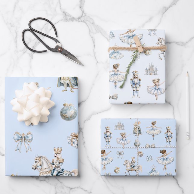 Feuille De Papier Cadeau Aquarelle Noisette Bleu Motif Noël (Recto)