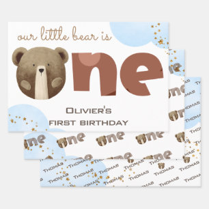 Feuille De Papier Cadeau Aquarelle notre petit ours un bébé anniversaire