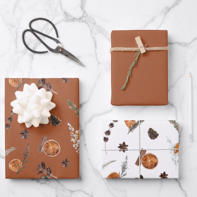 Feuille De Papier Cadeau Aquarelle orange sèche Boho moderne (Recto)