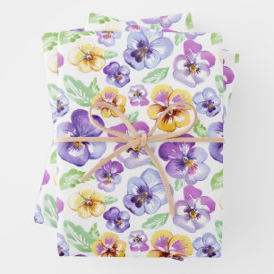 Feuille De Papier Cadeau Aquarelle Pansy Flowers