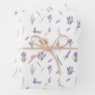 Feuille De Papier Cadeau Aquarelle Pastel Lavender Fleurs