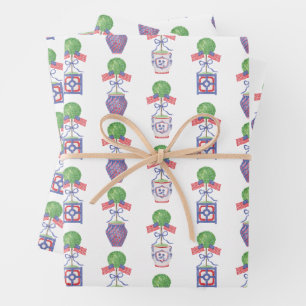 Feuille De Papier Cadeau Aquarelle Patriotique American Flag Topiary