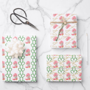 Feuille De Papier Cadeau Aquarelle Pays Noël Cowboy Botte