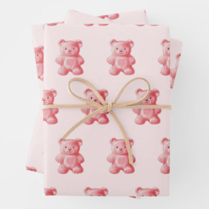 Feuille De Papier Cadeau Aquarelle personnalisée Cute rose Gummy Ours