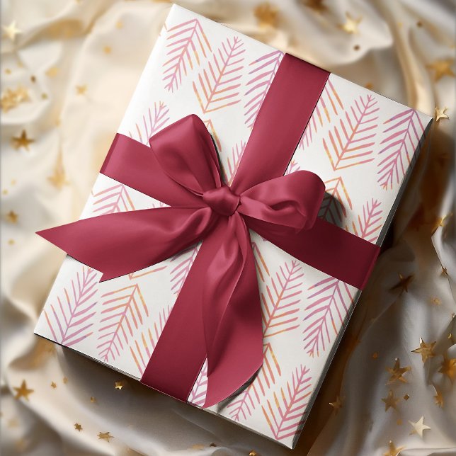 Feuille De Papier Cadeau Aquarelle Pine arbres - rose (Créateur téléchargé)