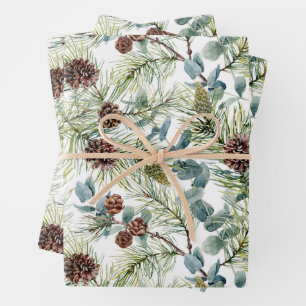 Feuille De Papier Cadeau Aquarelle Pine et Pine Cônes Motif Noël