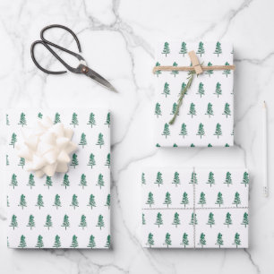 Feuille De Papier Cadeau Aquarelle Pine Tree Noël