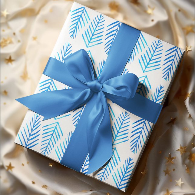 Feuille De Papier Cadeau Aquarelle Pins - bleu (Créateur téléchargé)