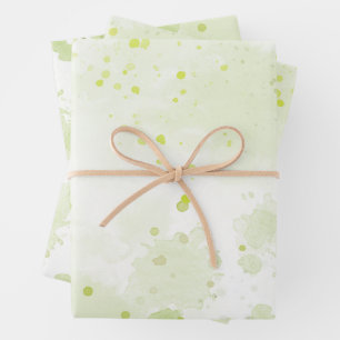 Feuille De Papier Cadeau Aquarelle Plaques Vert et Sage