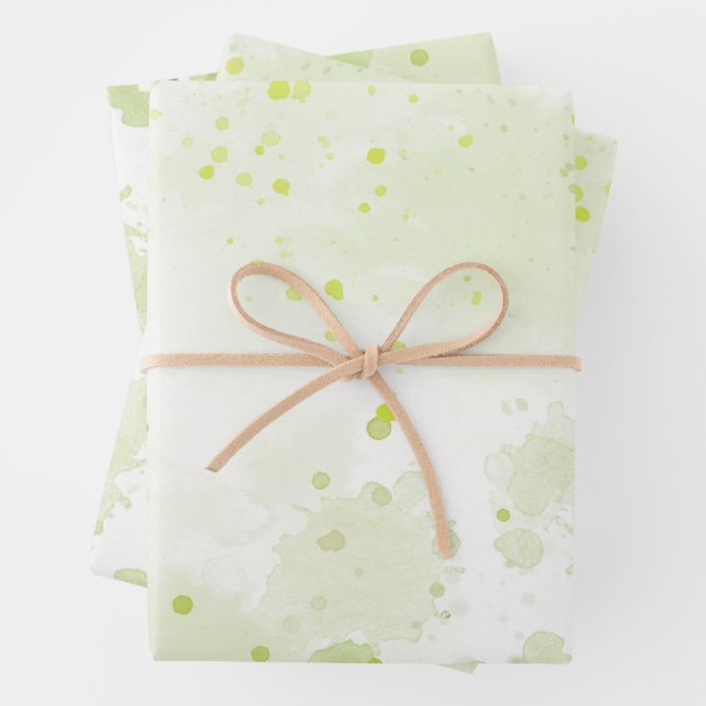 Feuille De Papier Cadeau Aquarelle Plaques Vert et Sage (En situation)