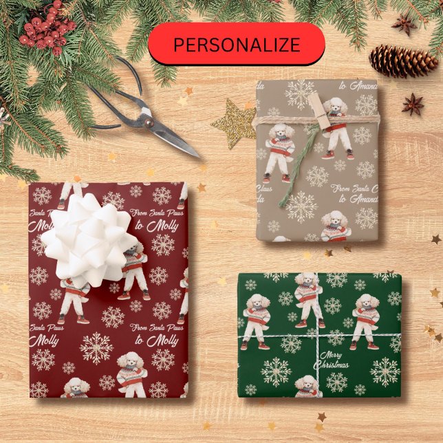 Feuille De Papier Cadeau Aquarelle Poodle Flocon de neige Noël personnalisé (Créateur téléchargé)
