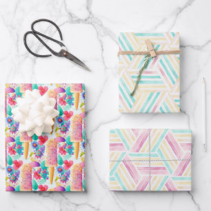 Feuille De Papier Cadeau Aquarelle popsicle. Glace Soirée d'été