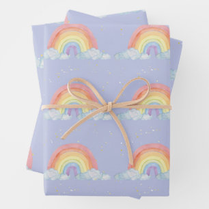 Feuille De Papier Cadeau Aquarelle Rainbow Pastel Couleur Anniversaire