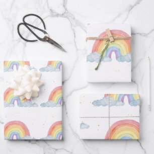 Feuille De Papier Cadeau Aquarelle Rainbow Pastel Couleur Anniversaire