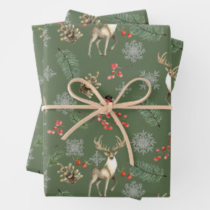 Feuille De Papier Cadeau Aquarelle Reindee Forêt de Noël Nature