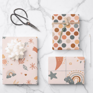 Feuille De Papier Cadeau Aquarelle Retro Boho Arc-en-ciel neutre