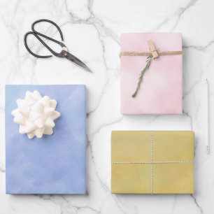 Feuille De Papier Cadeau Aquarelle rose bleu jaune