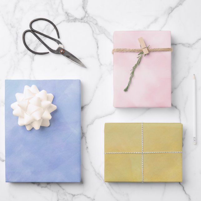 Feuille De Papier Cadeau Aquarelle rose bleu jaune (Recto)